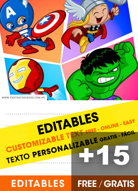 [+18] Free SUPERHEROES birthday invitations for edit, customize, print or send via Whatsapp