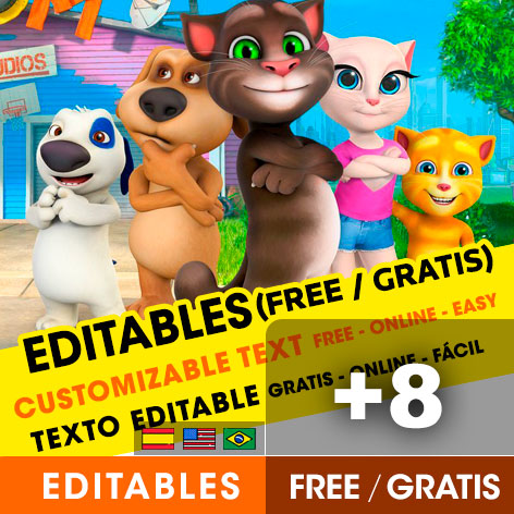 [+8] Free TALKING TOM AND FRIENDS birthday invitations for edit, customize, print or send via Whatsapp