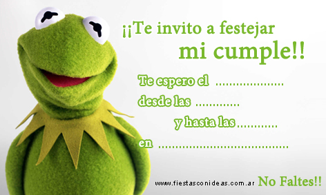 Invitacion de cumpleaños de kermit-rana-rene-muppets