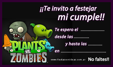 Invitacion de cumpleaños de plants-vs-zombies