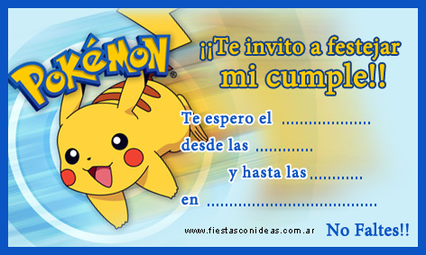 Invitacion de cumpleaños de pokemon